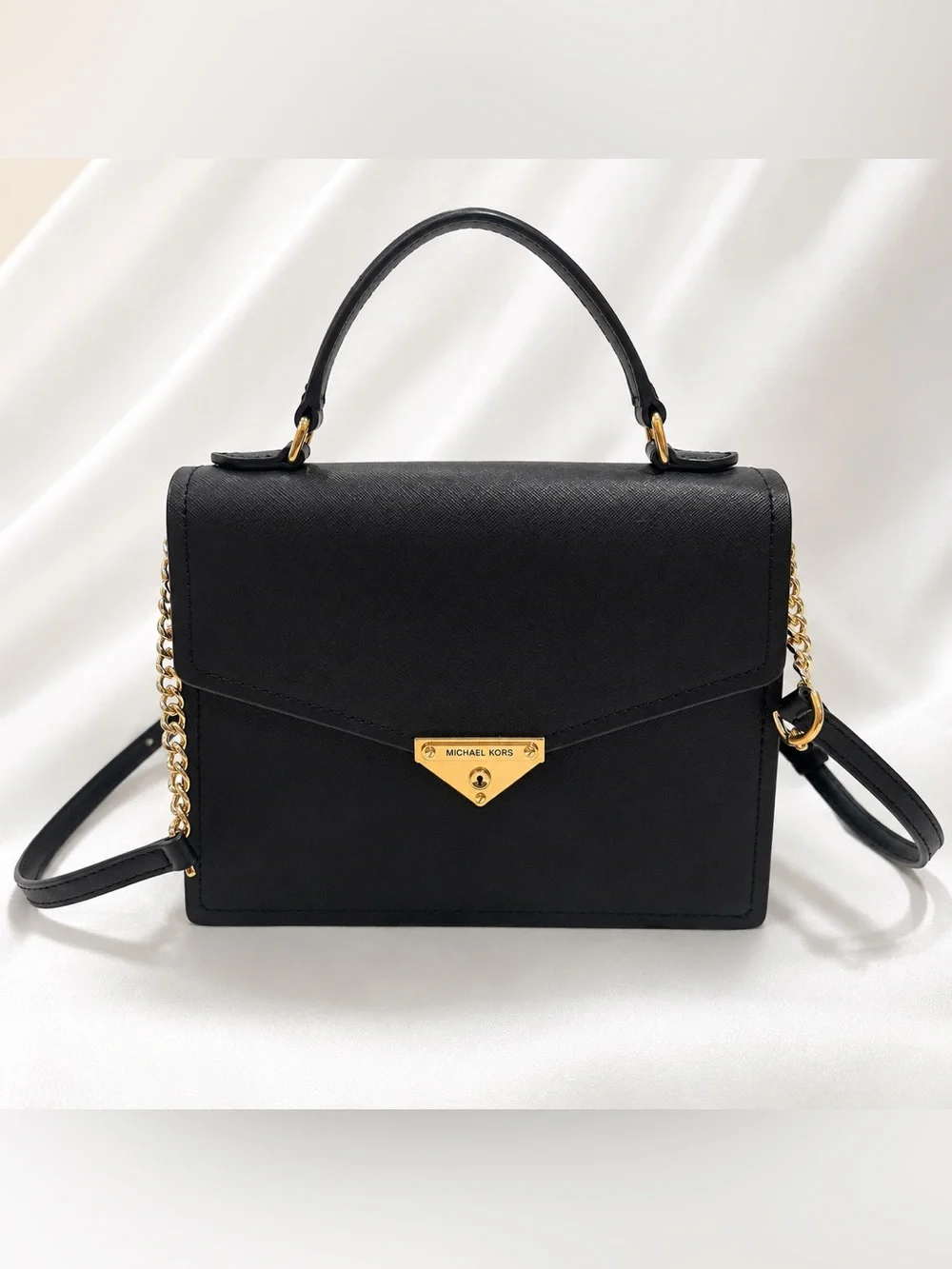 Michael Kors Black Saffiano Top-Handle Satchel with Gold Hardware‎